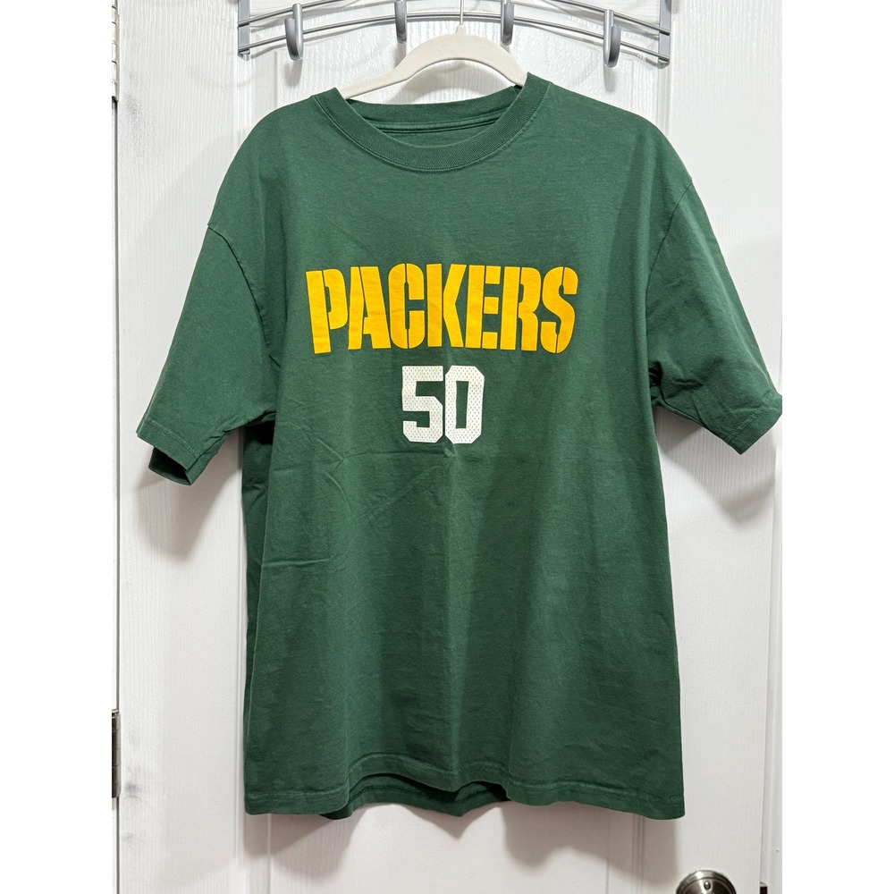 Reebok Green Bay Packers AJ Hawk 50 Mens Large Green Short Sleeve‎ T-Shirt NFL